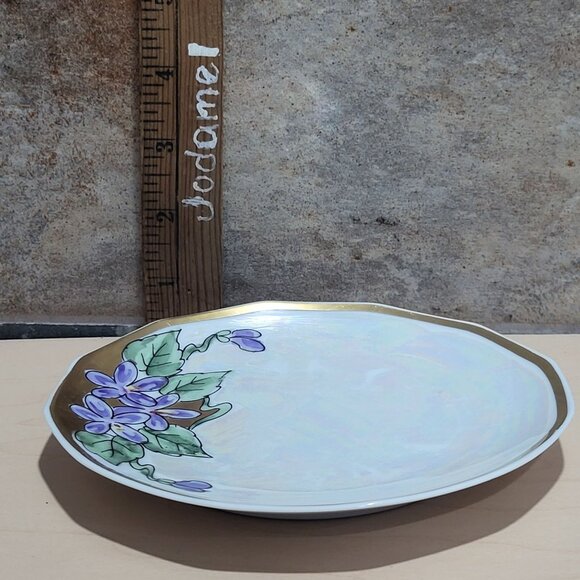 M Z Altrohlau CM R Czechoslovakia Plate Floral Hand Painted Iridescent Sky Blue - Picture 9 of 9